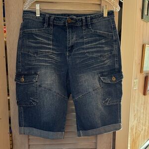 Flamingals Women's Dark Blue Denim Cargo Jean Shorts Size L